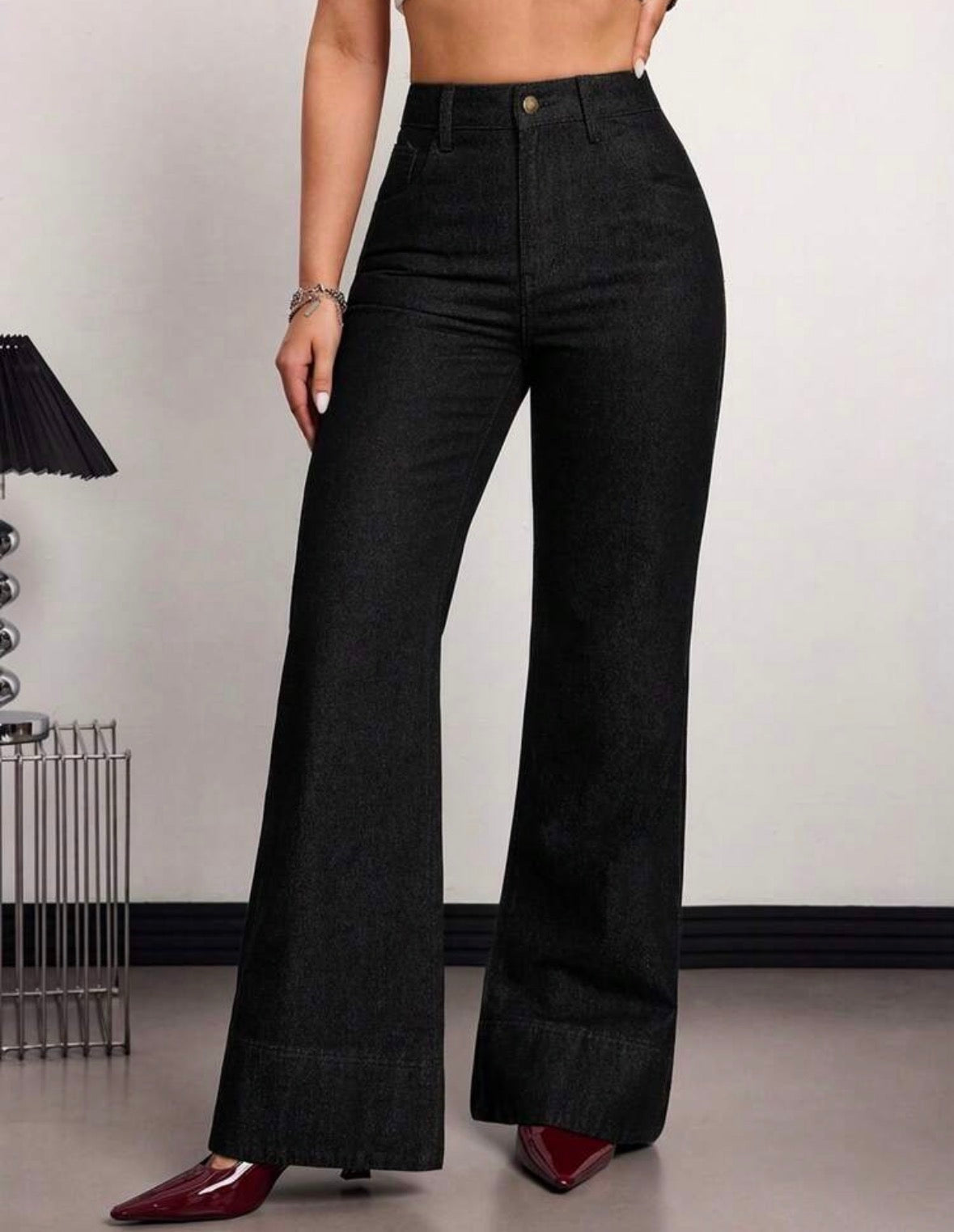 FZ Women's High Waist Pocketed Wide Leg Loose Versatile Denim Pants
