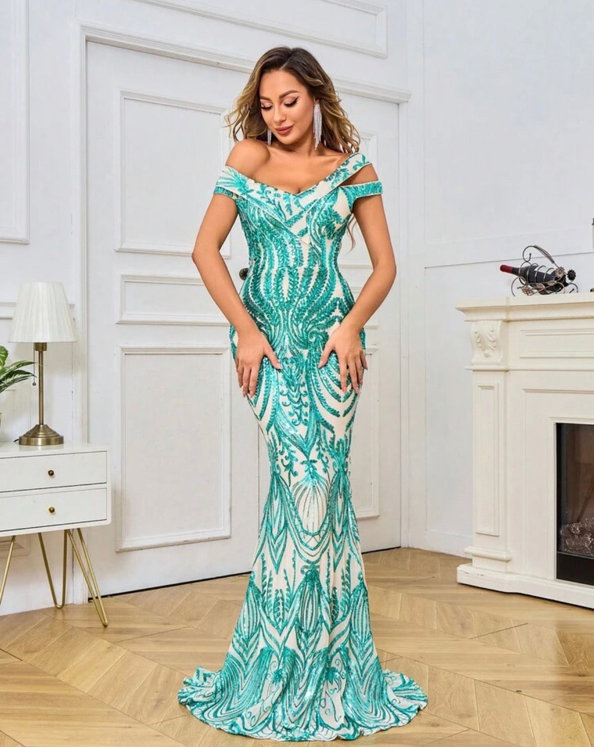 FZ Women's Changeable Collar Style Mermaid Sequin Evening Dress
