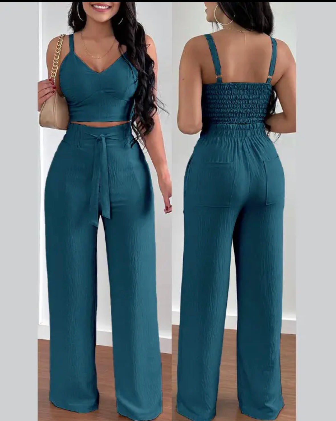 FZ Women's Shirred Design Wide Leg Pants Suit - FZwear