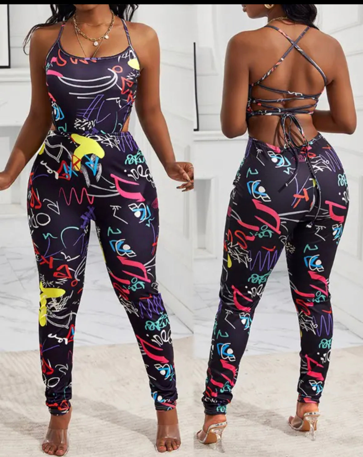 FZ Women's Abstract Print Backless Jumpsuit - FZwear