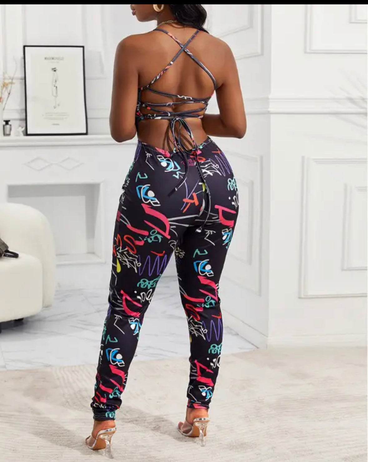 FZ Women's Abstract Print Backless Jumpsuit - FZwear