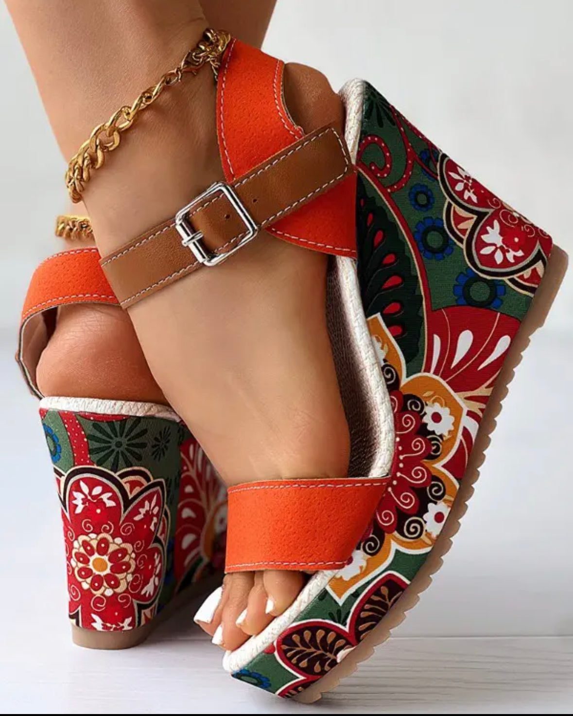 FZ Women's Floral Print Slingback Wedge Shoes - FZwear