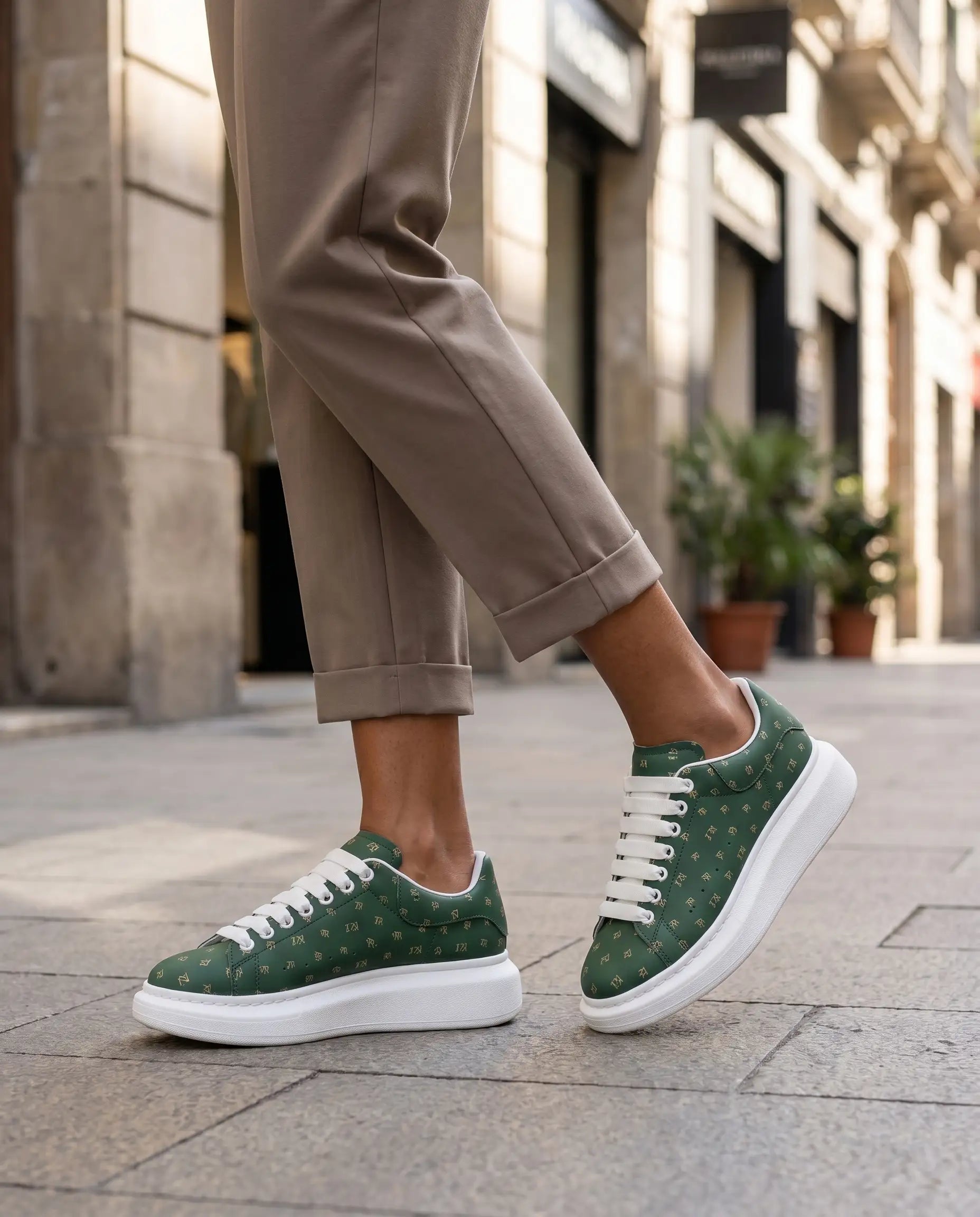 FZ Unisex Non Slip Lace Up Faux Leather Sneakers