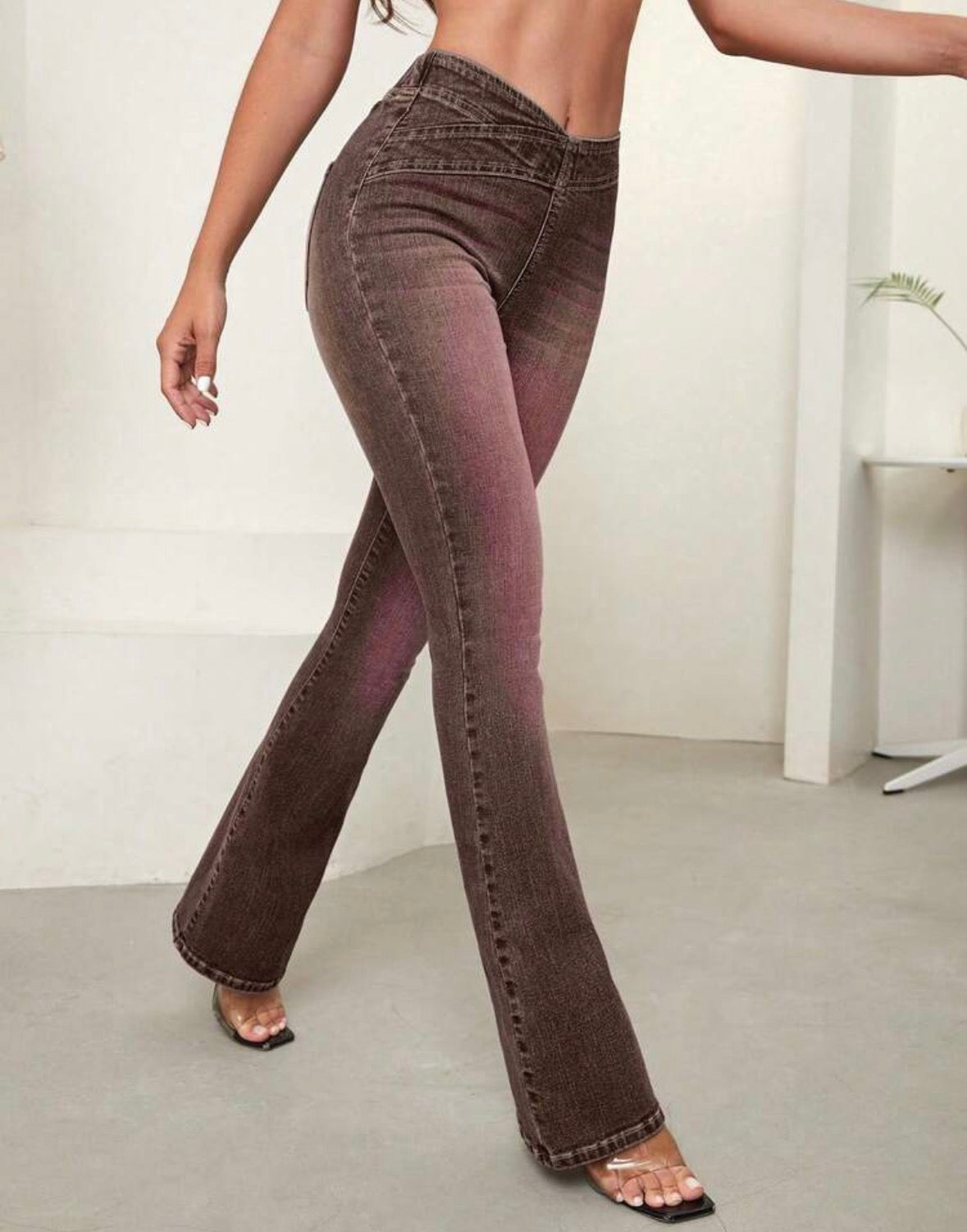 FZ Women's Asymmetric Waist Casual Versatile Flare Leg Denim Pants