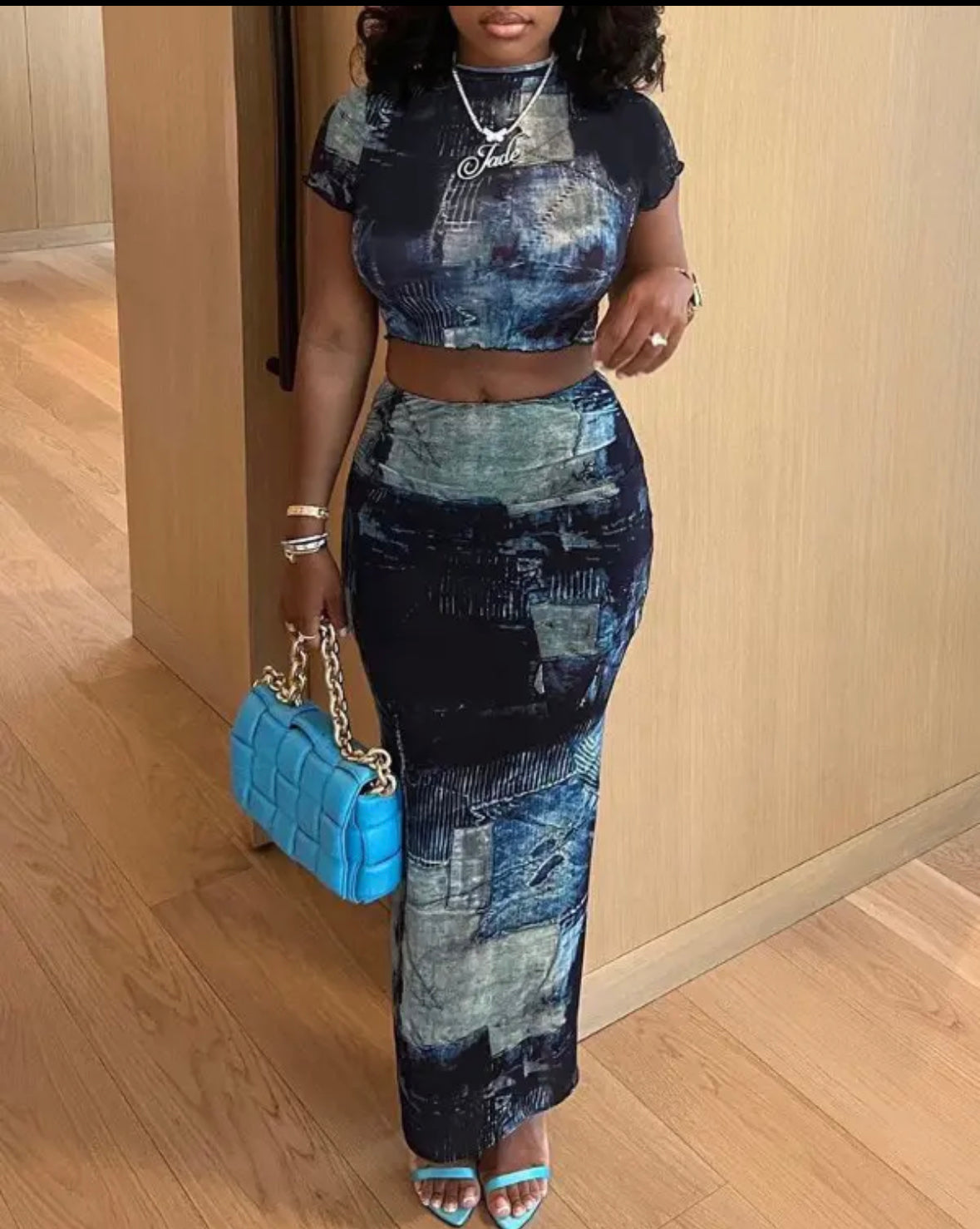 FZ Women's Denim Look Print Skirt Suit - FZwear