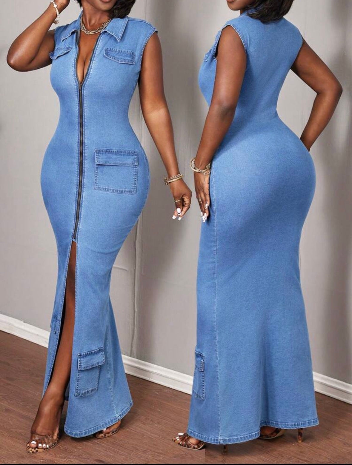 FZ Women's Sleeveless Sexy Bodycon Stretch Denim Dress