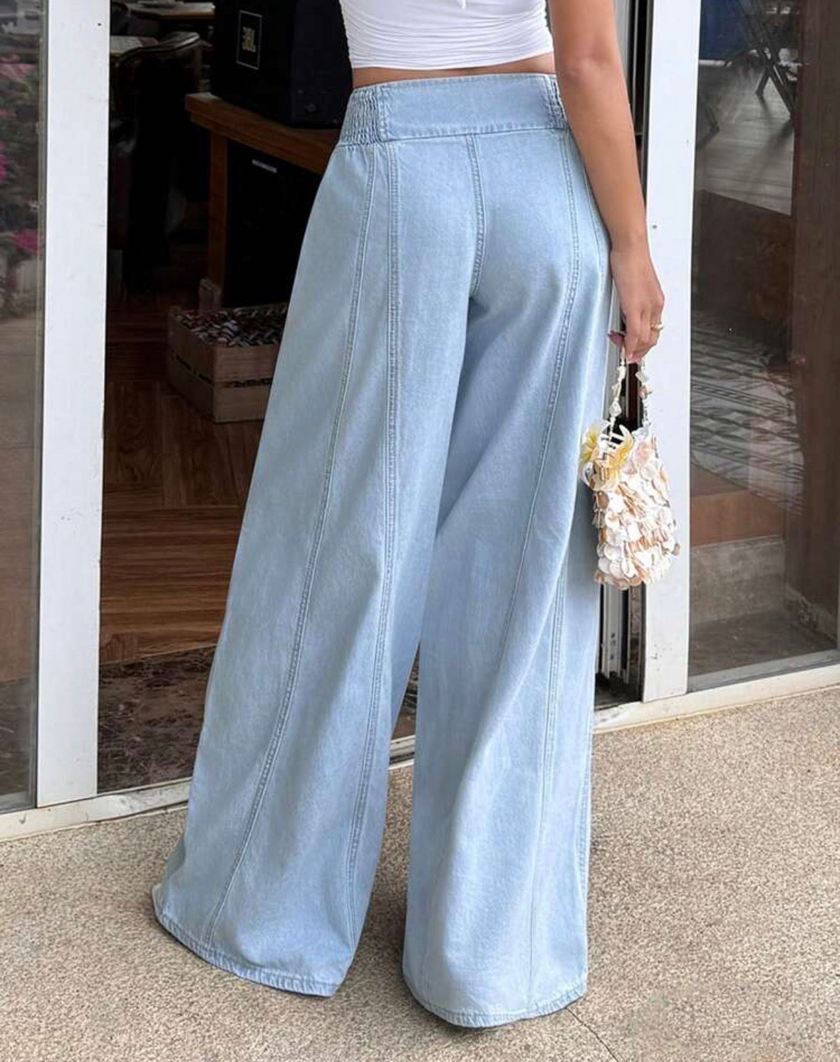 FZ Women's Casual Washed Wide Leg Denim Pants