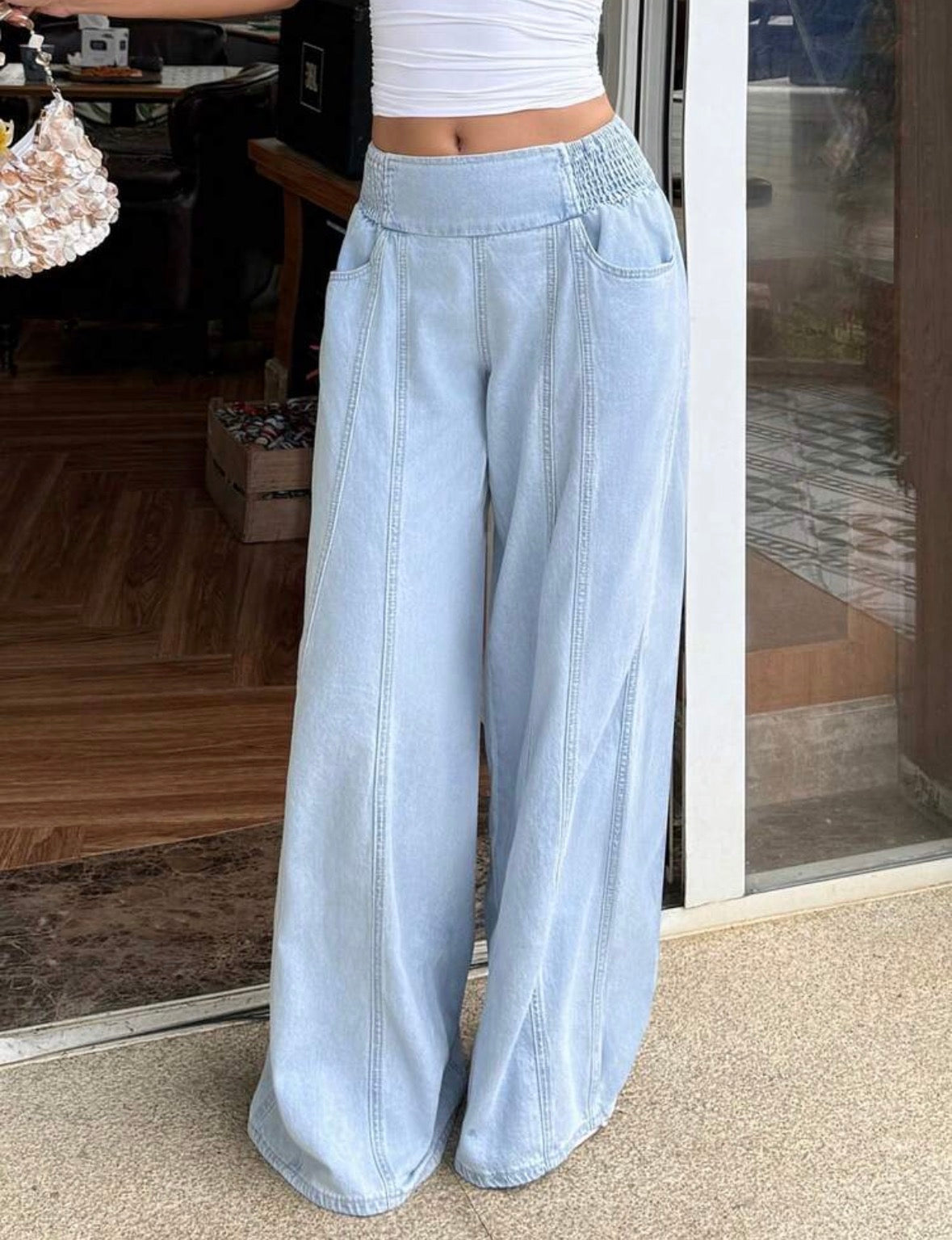 FZ Women's Casual Washed Wide Leg Denim Pants