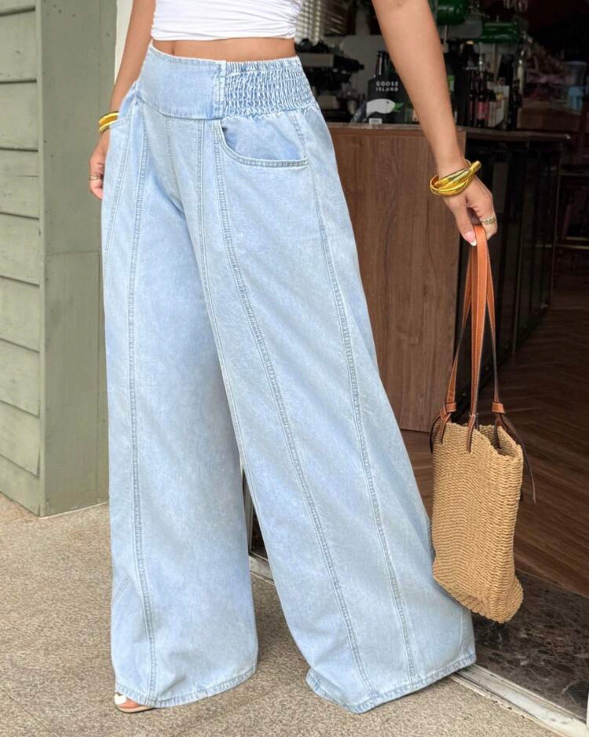 FZ Women's Casual Washed Wide Leg Denim Pants
