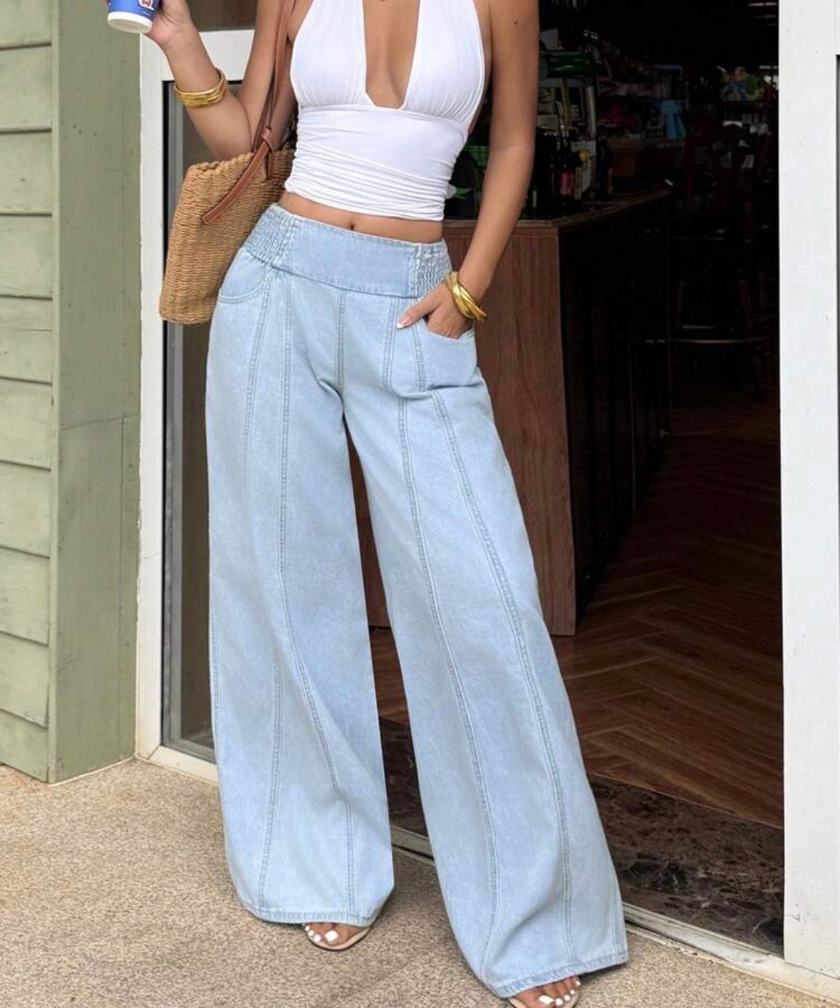 FZ Women's Casual Washed Wide Leg Denim Pants