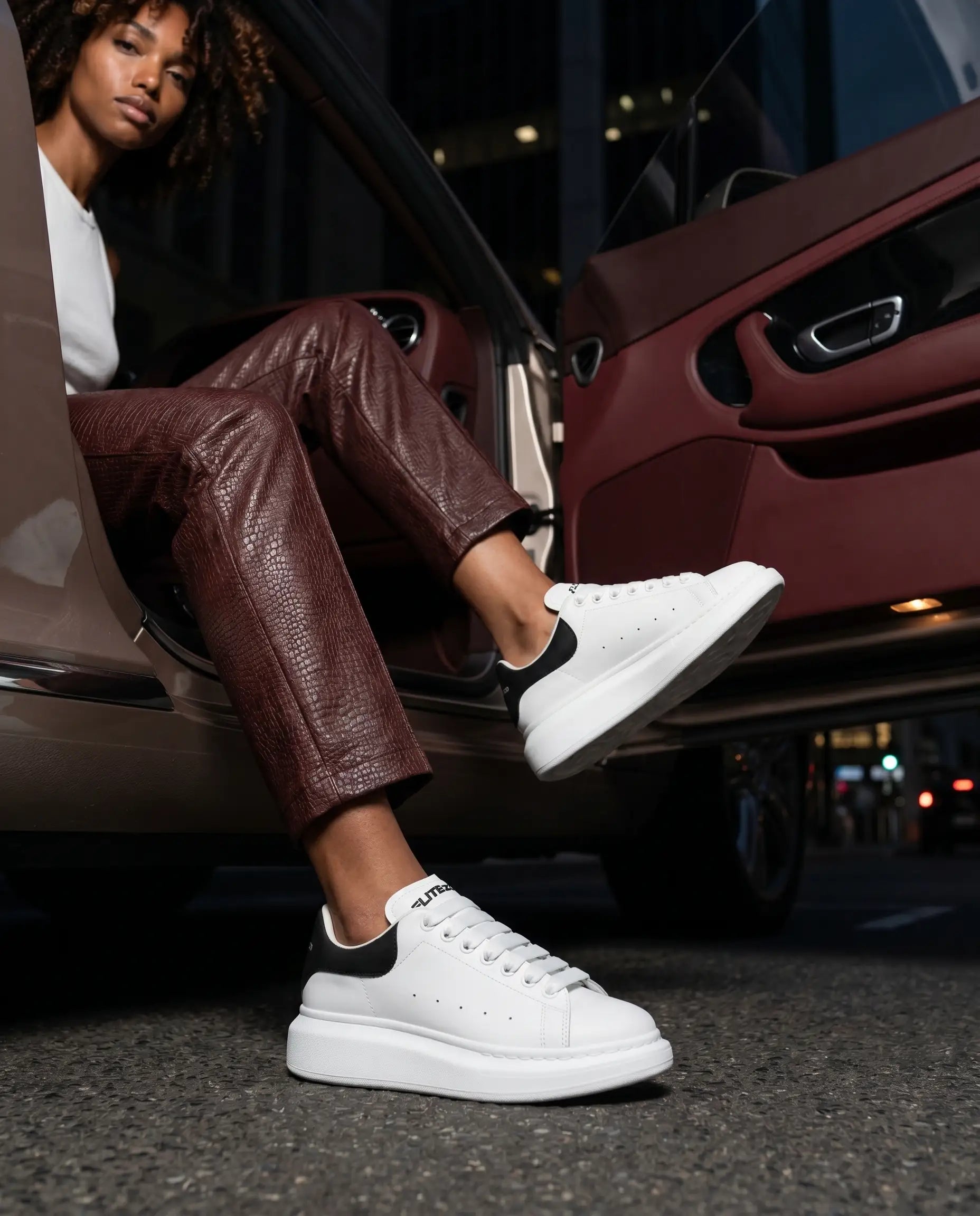 FZ Unisex Non Slip Lace Up Faux Leather Sneakers