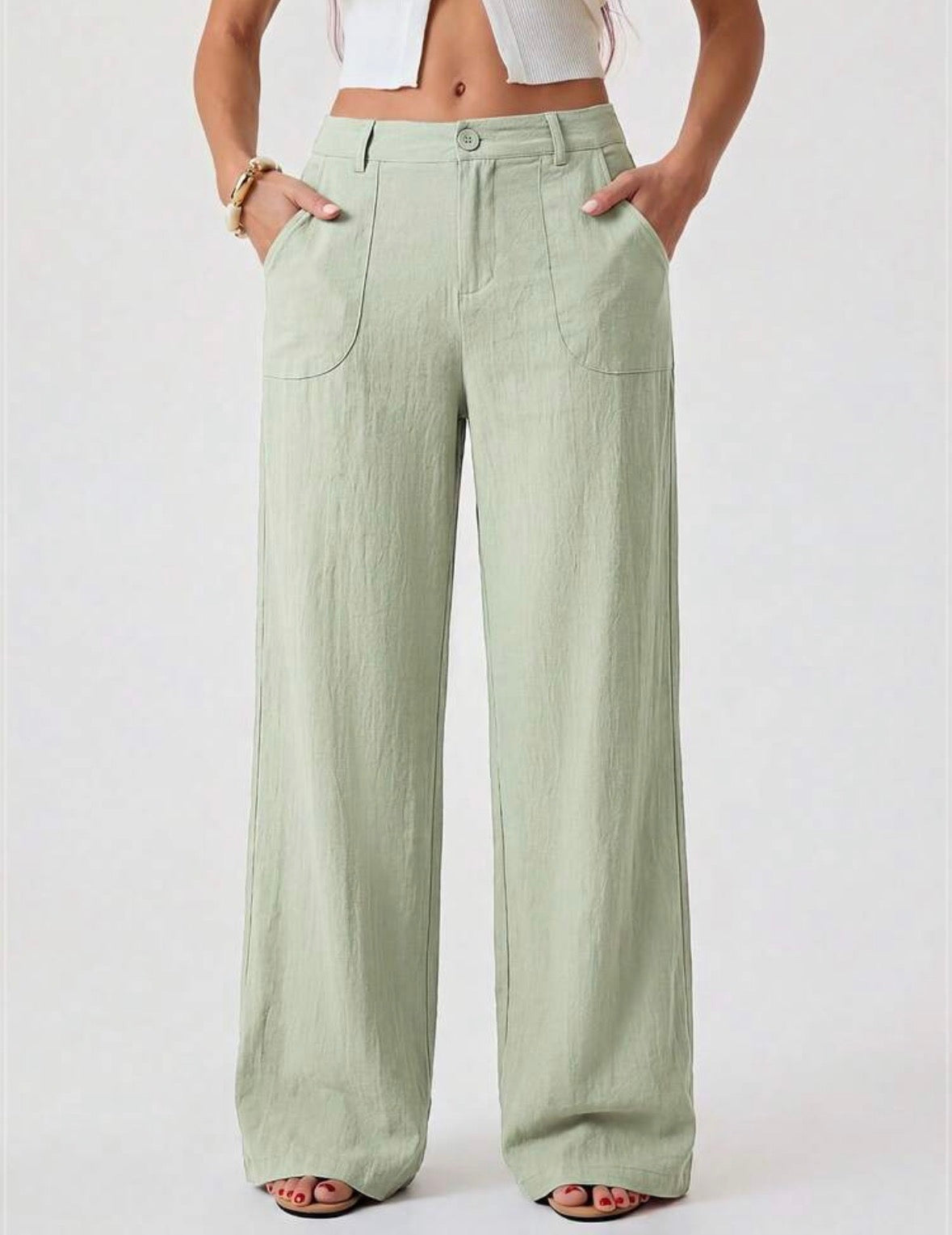 FZ Women's Washed Cotton Low Waist Straight Pants