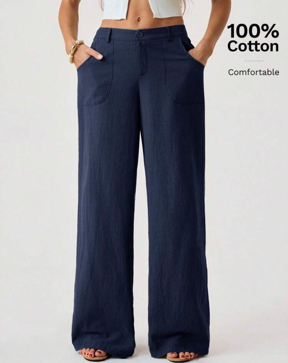 FZ Women's Washed Cotton Low Waist Straight Pants