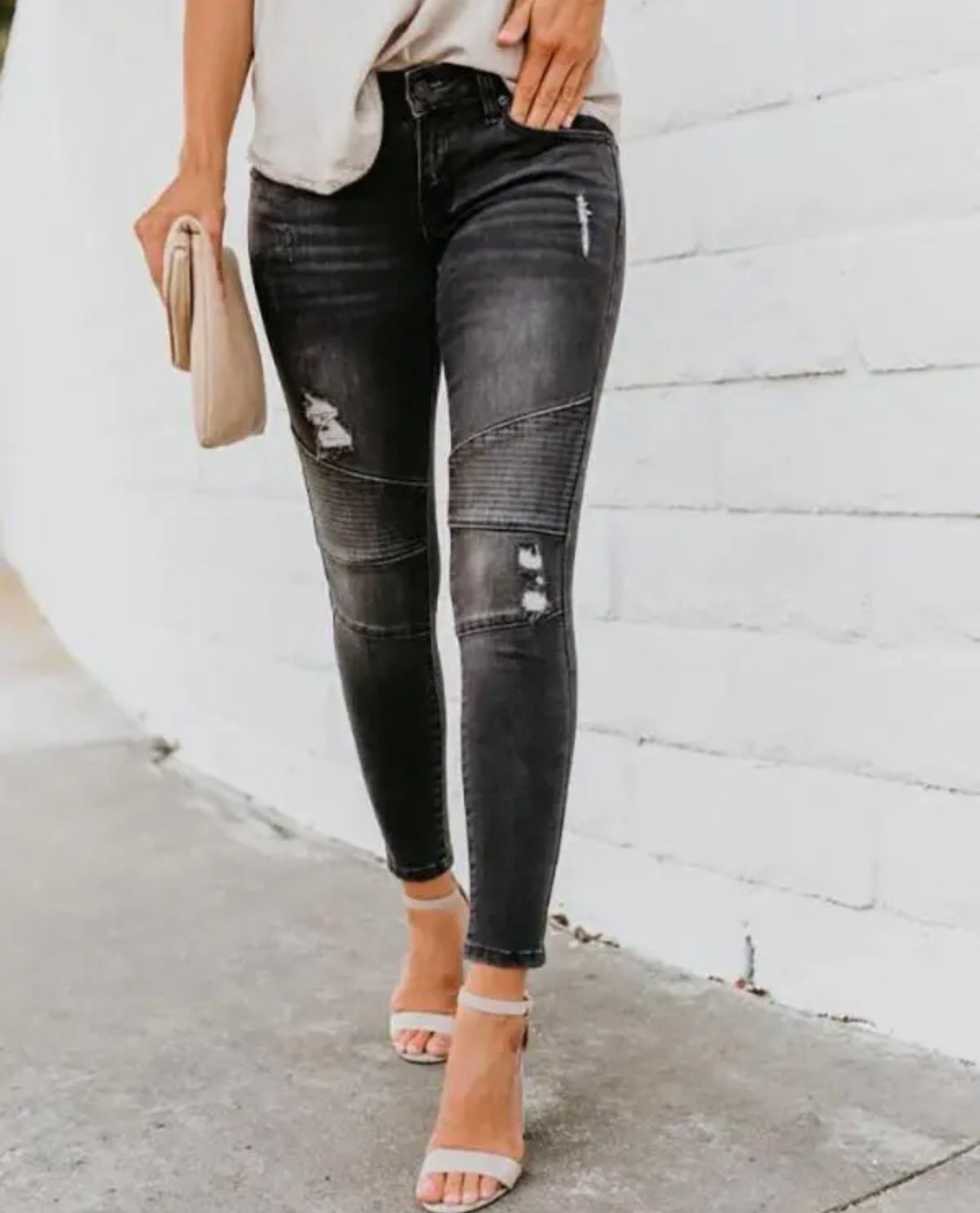 FZ Women's Ruched Distressed Pencil Denim Jeans - FZwear