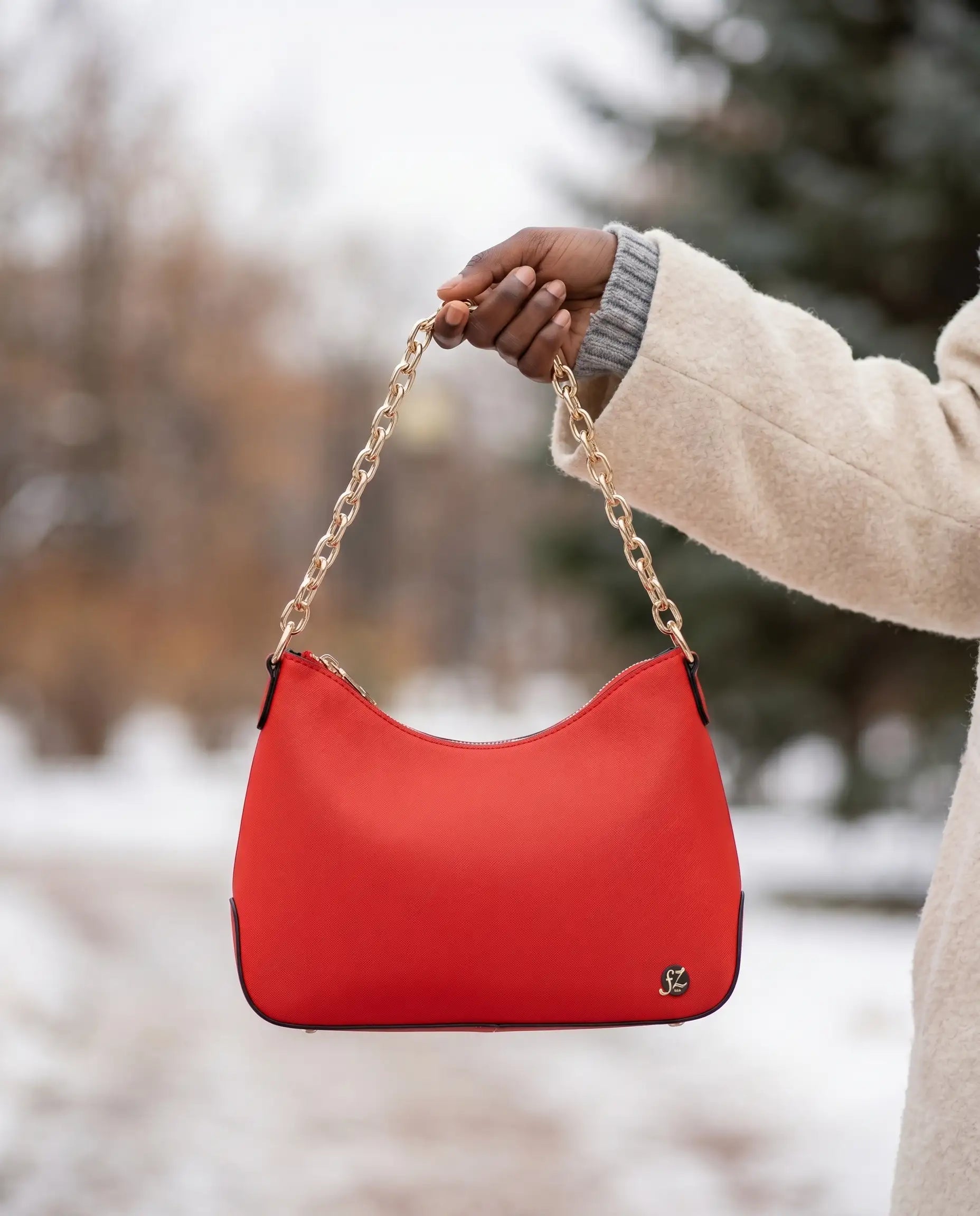 FZ Womens Twill Faux Leather Chain Shoulder Bag