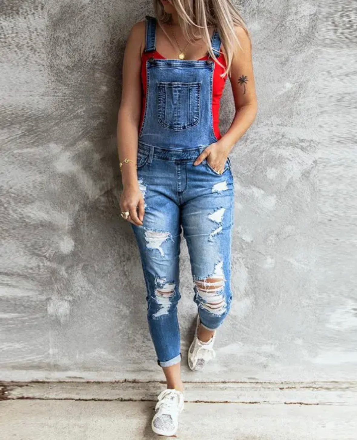 FZ Women's Cutout Denim Suspender Jumpsuit - FZwear