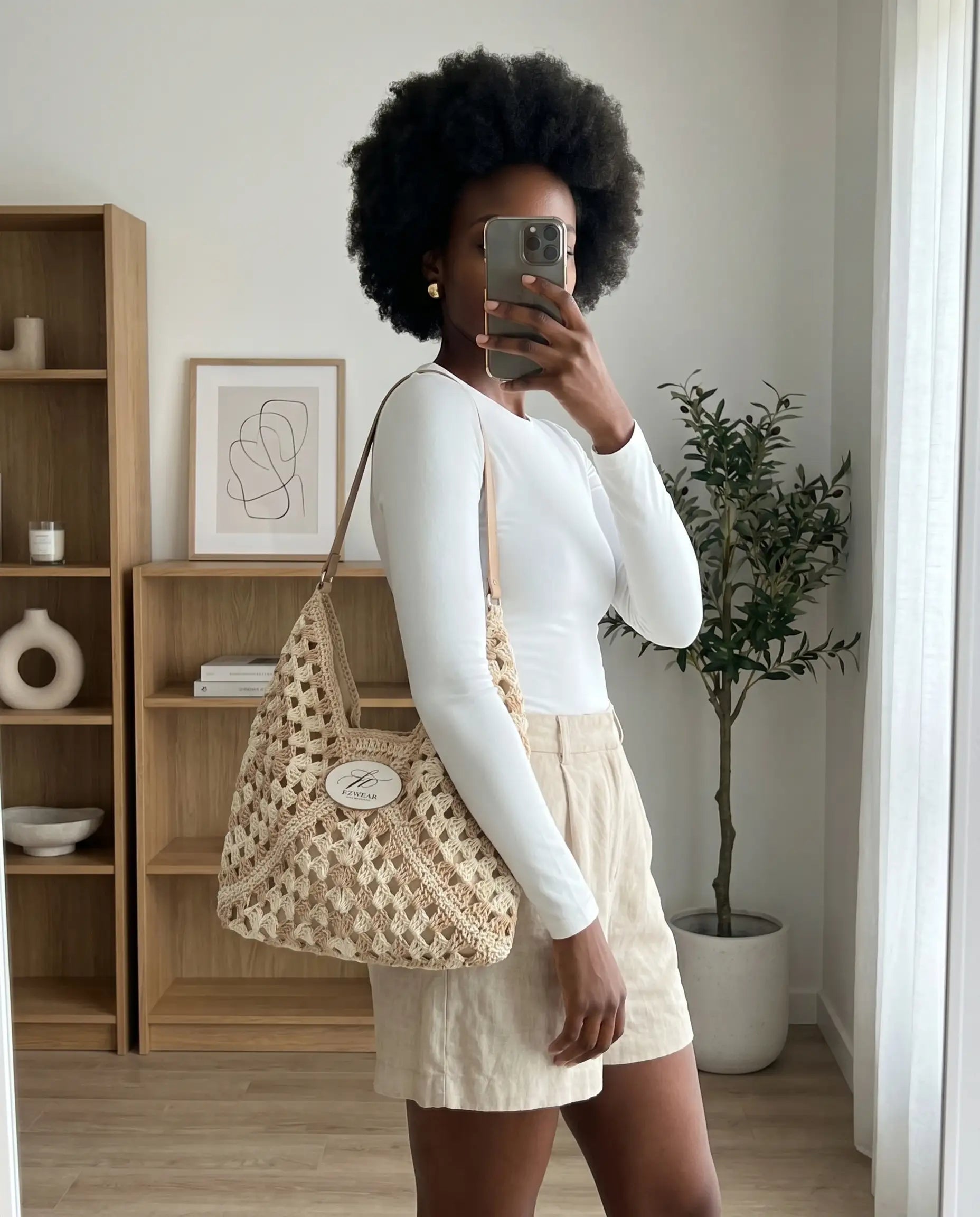 FZ Women's Crochet Straw Handbag