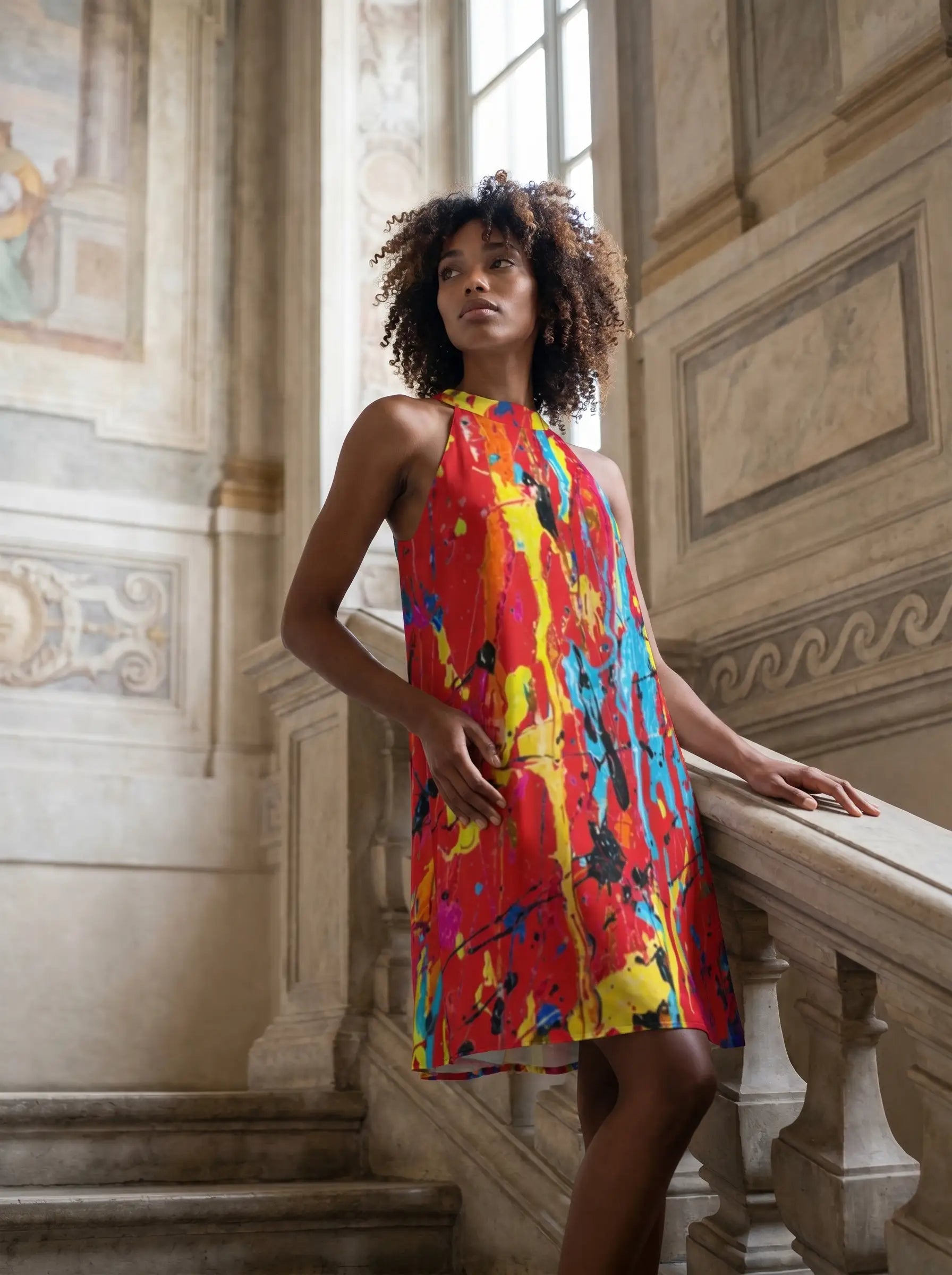 FZ Women's Paint Print Halter Dress