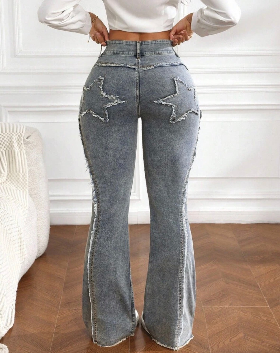 FZ Women's Pocket Frayed Hem Casual Flare Leg Denim Pants