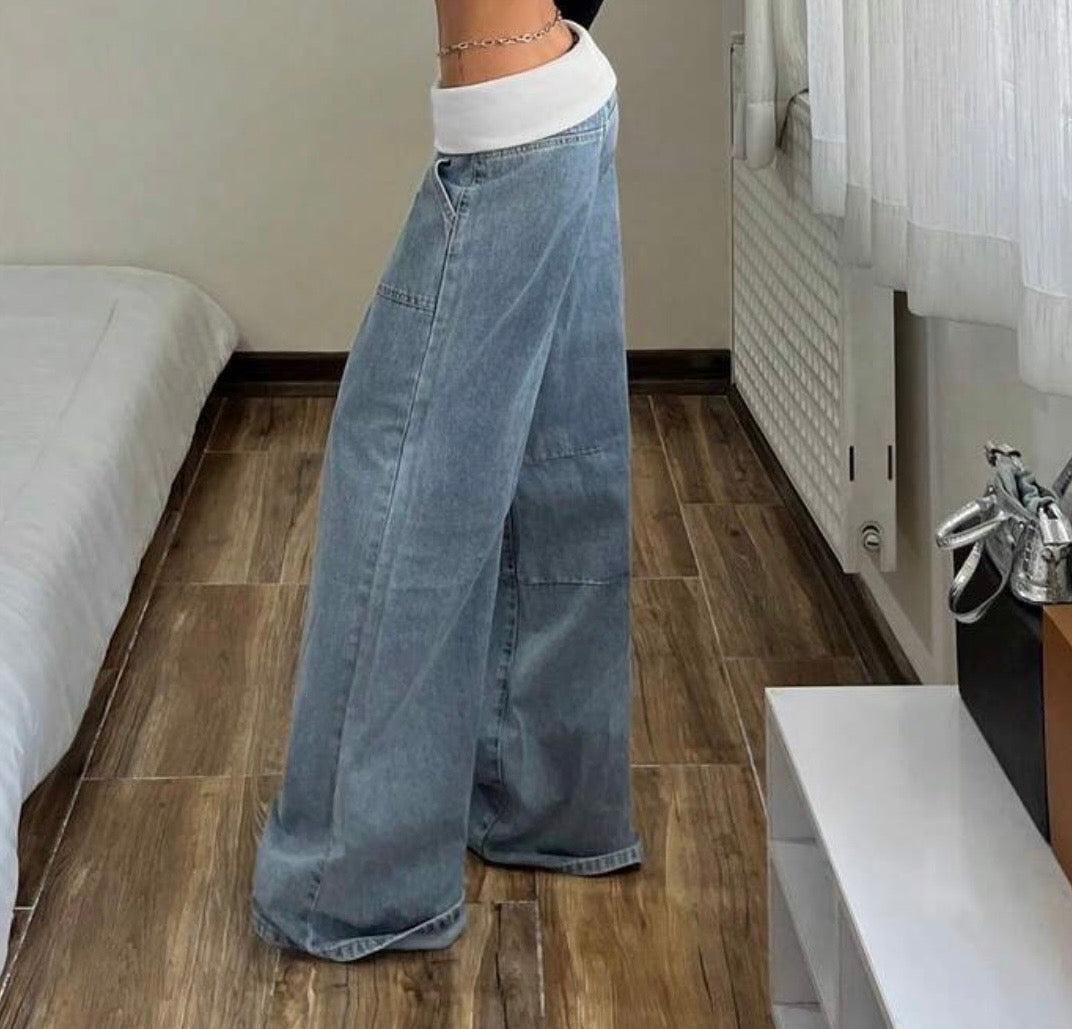 FZ Women's Casual Washed Wide-Leg Denim Pants