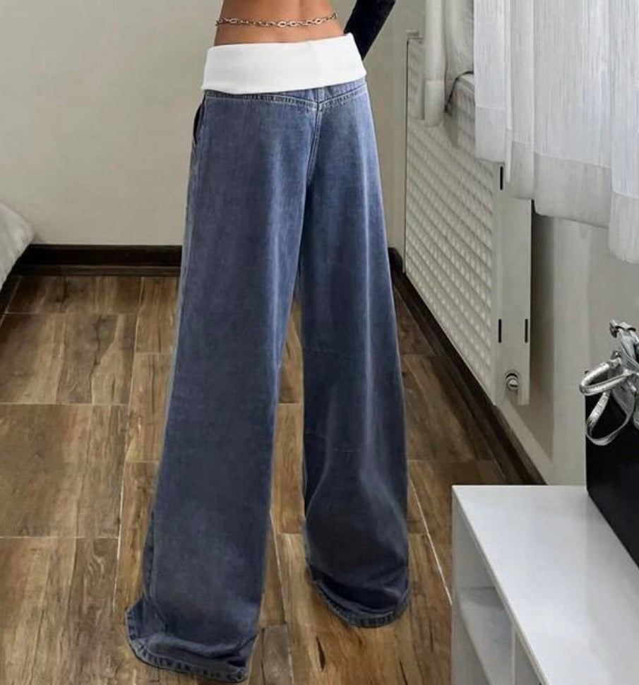 FZ Women's Casual Washed Wide-Leg Denim Pants