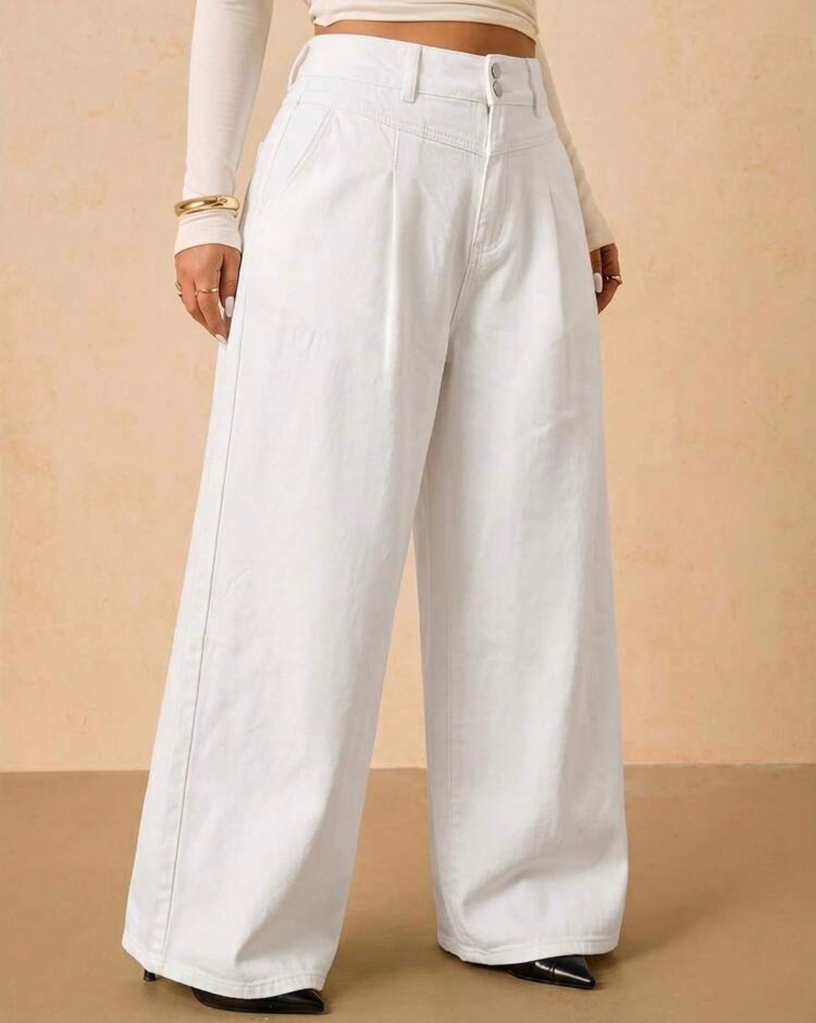 FZ Women's Plus Size Casual Versatile Solid Color Wide Leg Denim Pants