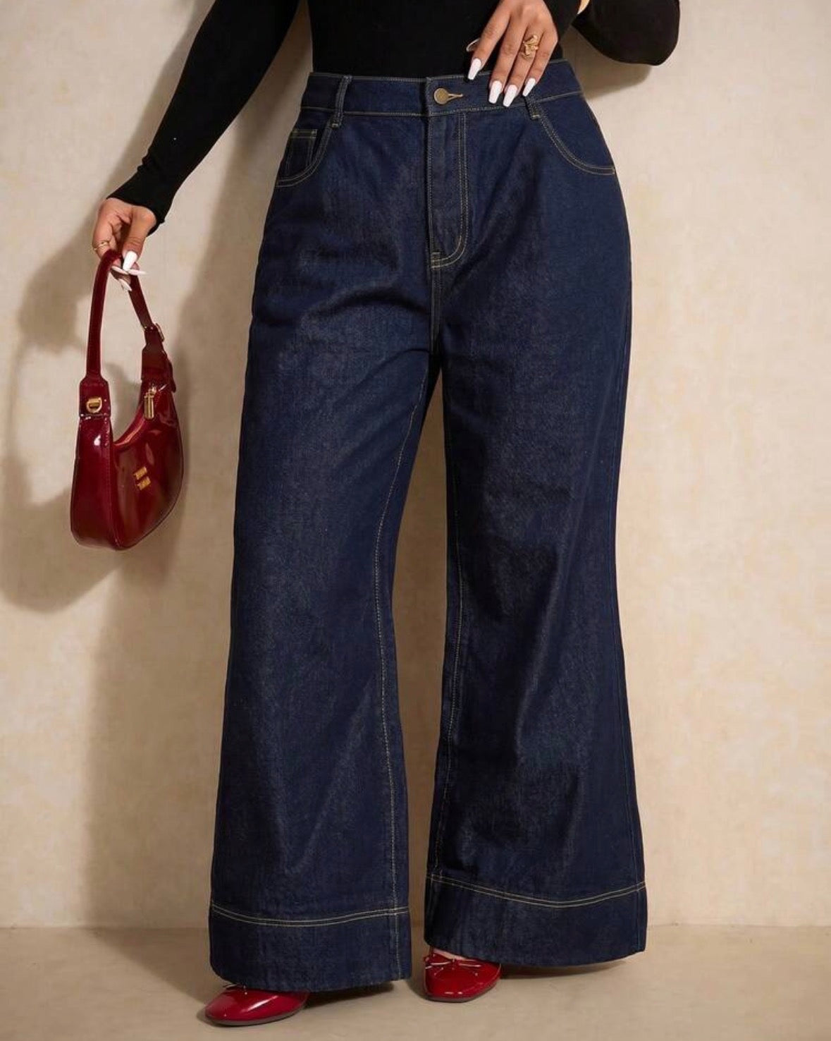 FZ Women's Plus Size High Waisted Wide Leg Streetwear Denim Pants