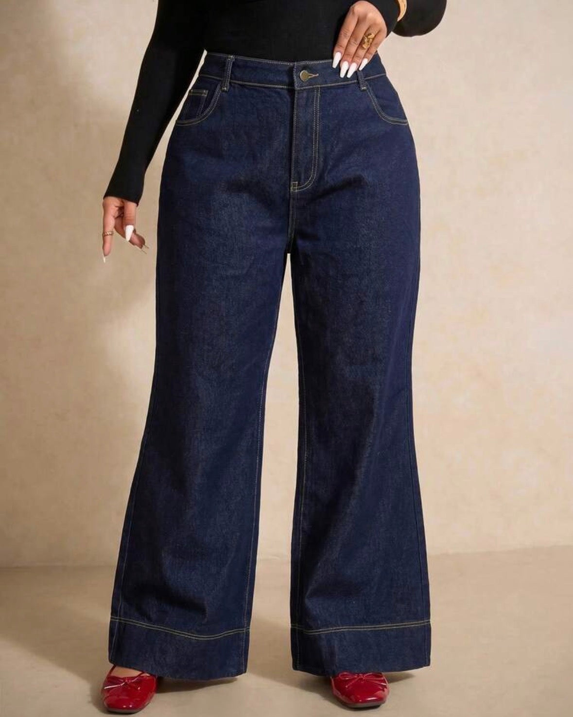 FZ Women's Plus Size High Waisted Wide Leg Streetwear Denim Pants