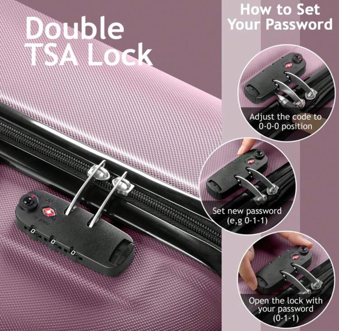 FZ 4 Piece ABS Hard Shell Double Wheels With TSA Lock Travel Suitcase