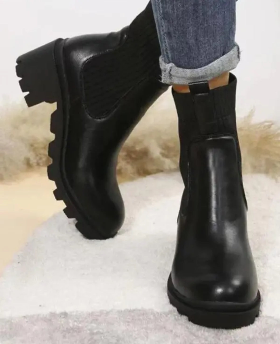 FZ Women's Square Toe Knit Patch Martin Boots - FZwear