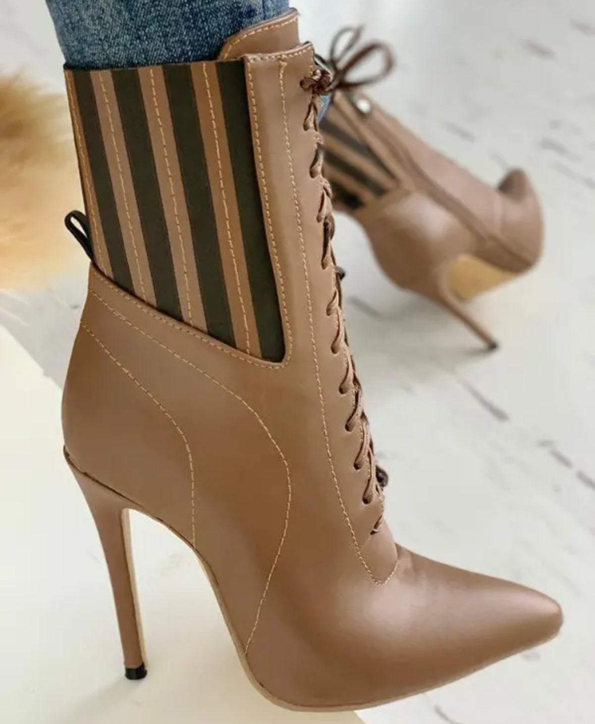 FZ Women's Point Toe Lace-Up Striped Boots - FZwear