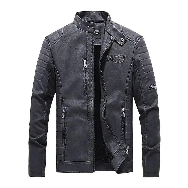 Men's Leather Jacket New Standing Collar Pu Leather Jacket Motorcycle Suit Plus Fleece Leather FZwear