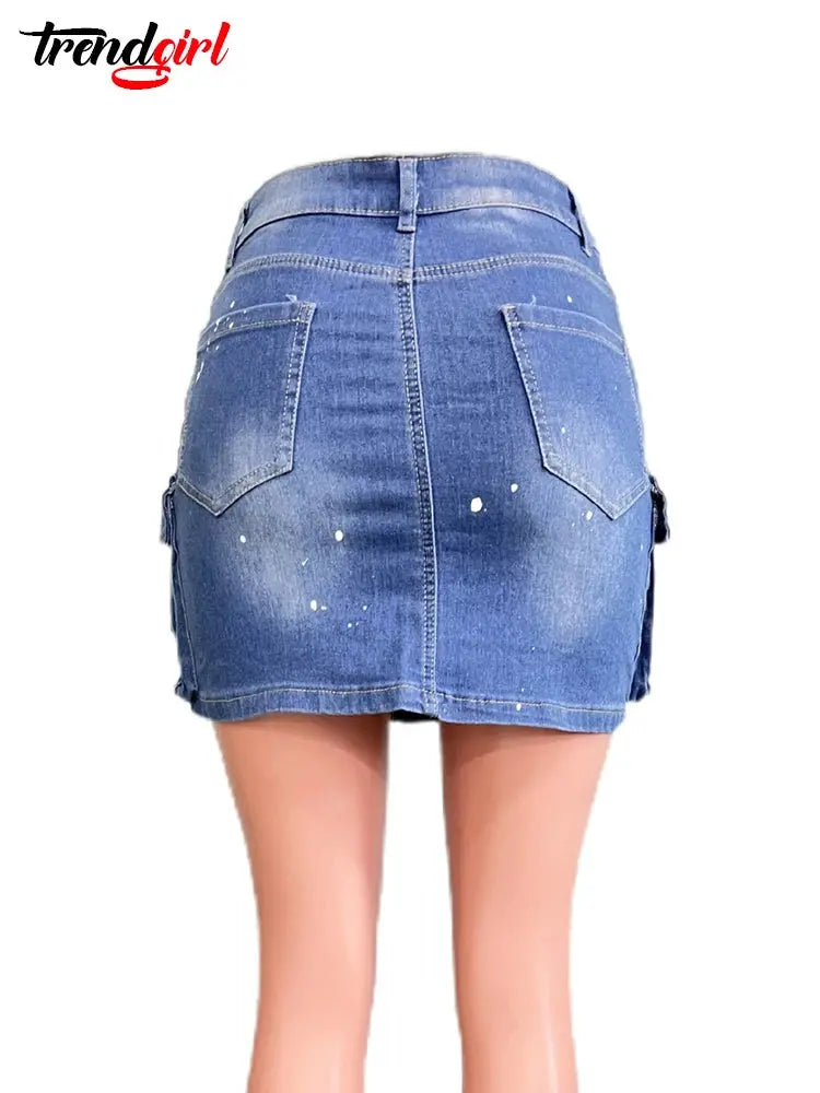 Mlaiscsr Women's Denim Skirt Summer Pocket Design Buckled High Waist Blue Daily Skinny Mini Skirts Y2K Night Club Jean Dress FZwear