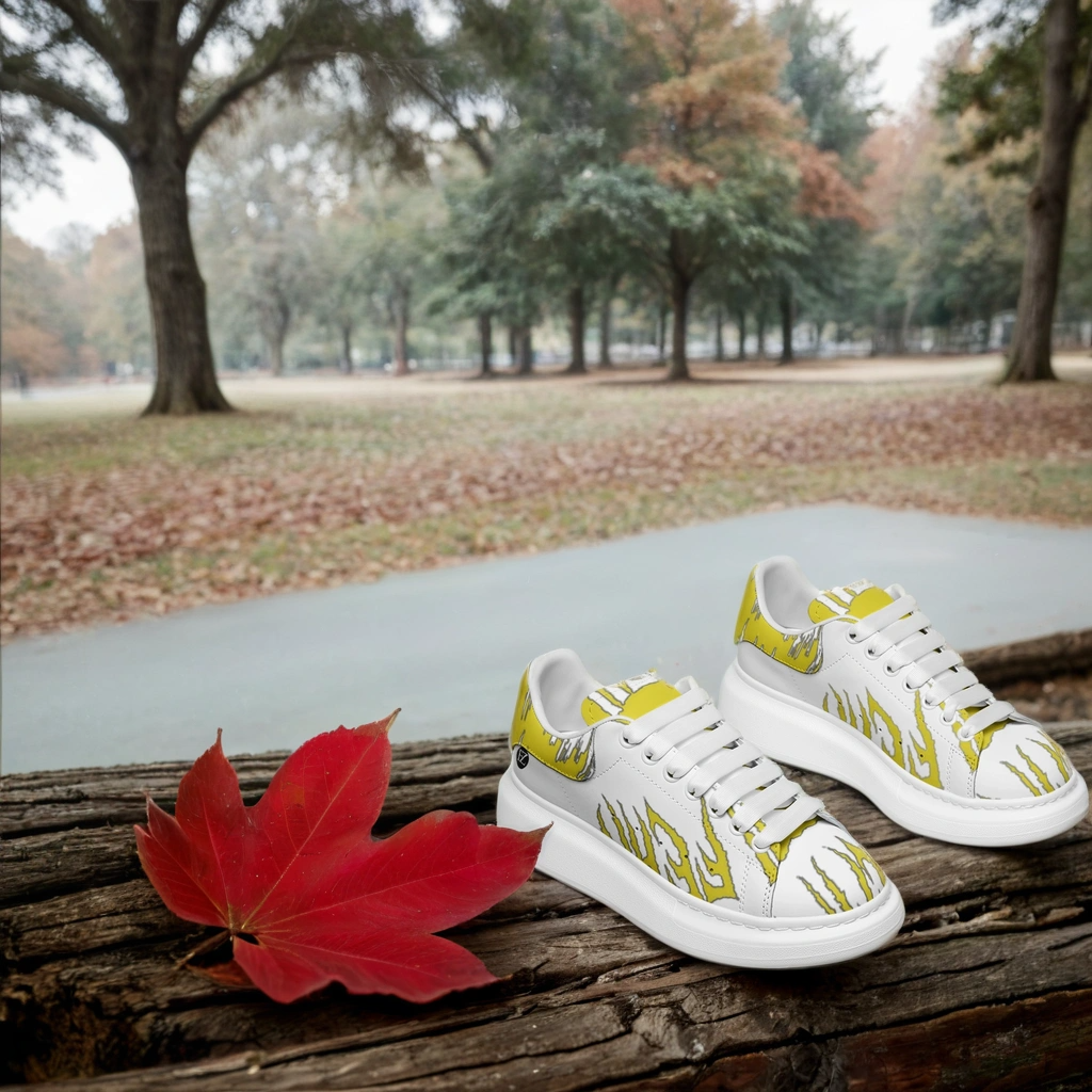 FZ Unisex Non Slip Lace Up Faux Leather Sneakers