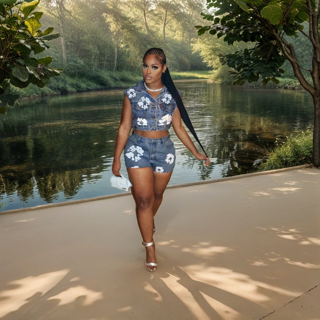 FZ Women's Flower Print Sleeveless Denim Shorts Suit - FZwear