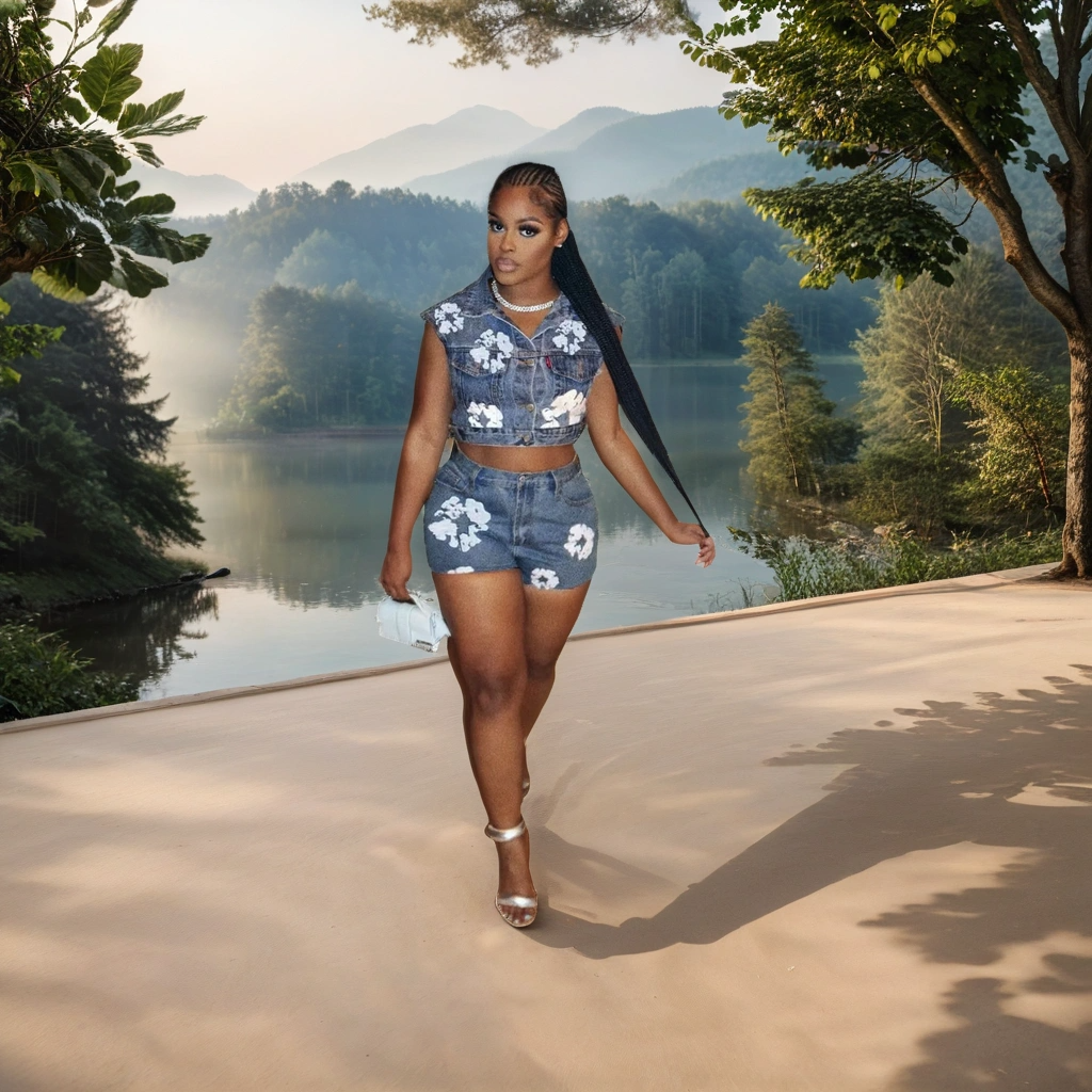 FZ Women's Flower Print Sleeveless Denim Shorts Suit - FZwear