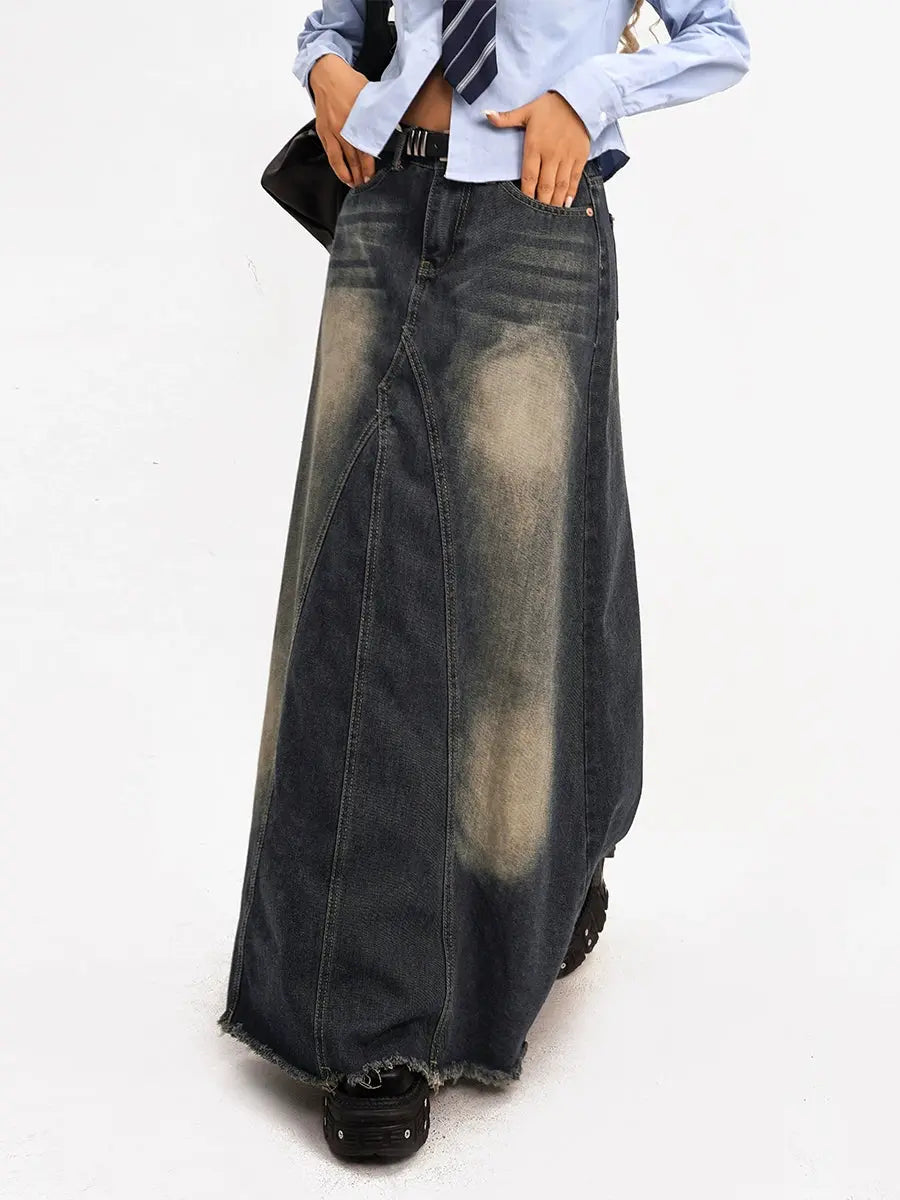 Moli Vintage Washed Frayed Patchwork Sexy Long Dress FZwear