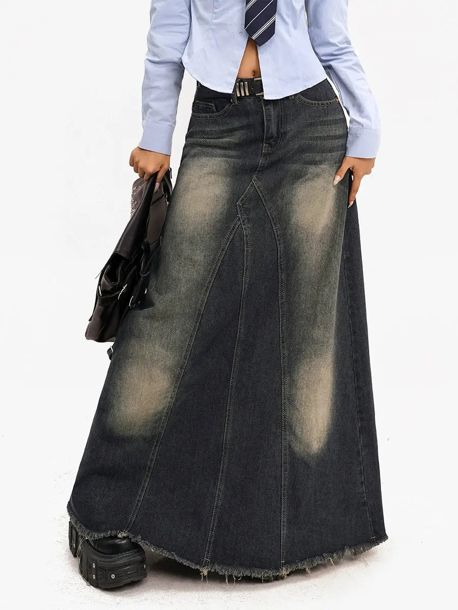 Moli Vintage Washed Frayed Patchwork Sexy Long Dress FZwear