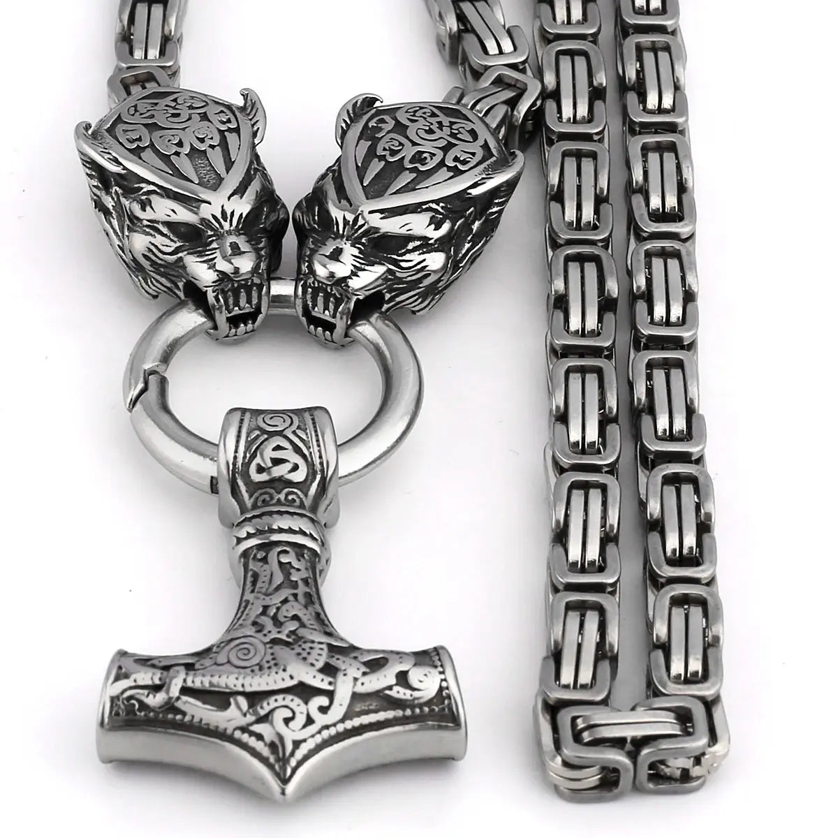 Nordic Bear Head Men's Necklace Retro Bear Head Rune Stainless Steel Thor's Hammer Pendant Amulet Scandinavian Jewelry Wholesale FZwear
