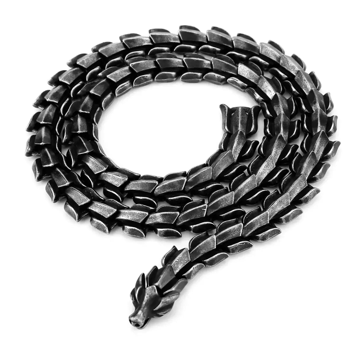 Nordic Viking Ouroboros Dragon Necklace Men's Stainless Steel Vintage Punk Chain Necklace Fashion Hip Hop Street Culture Jewelry FZwear