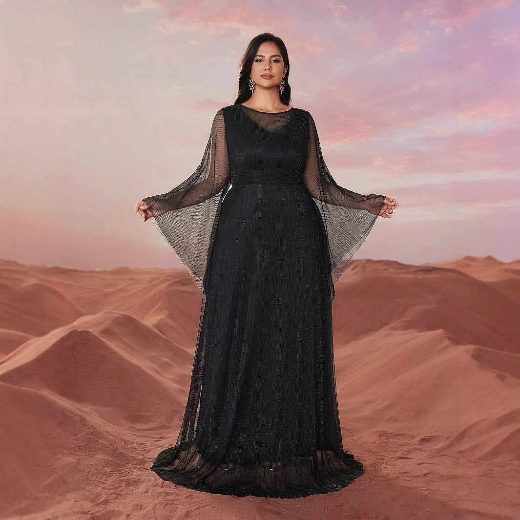 FZ Women's Plus Size Transparent Flare Sleeve Women Maxi Evening Dress
