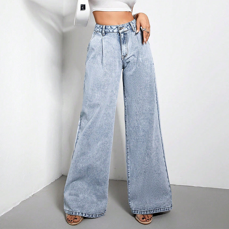 FZ Women's Wide Leg Slimming Draping Loose Mop Denim Pants - FZwear