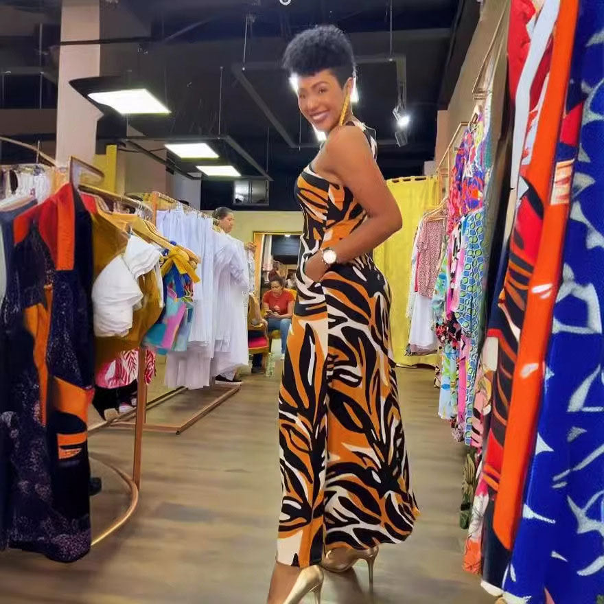 FZ Women's Printing Sleeveless Cold Shoulder Slim Vest Sundress WINNIEYA