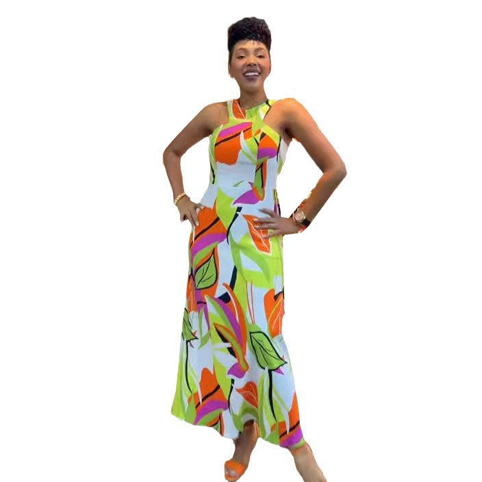 FZ Women's Printing Sleeveless Cold Shoulder Slim Vest Sundress WINNIEYA