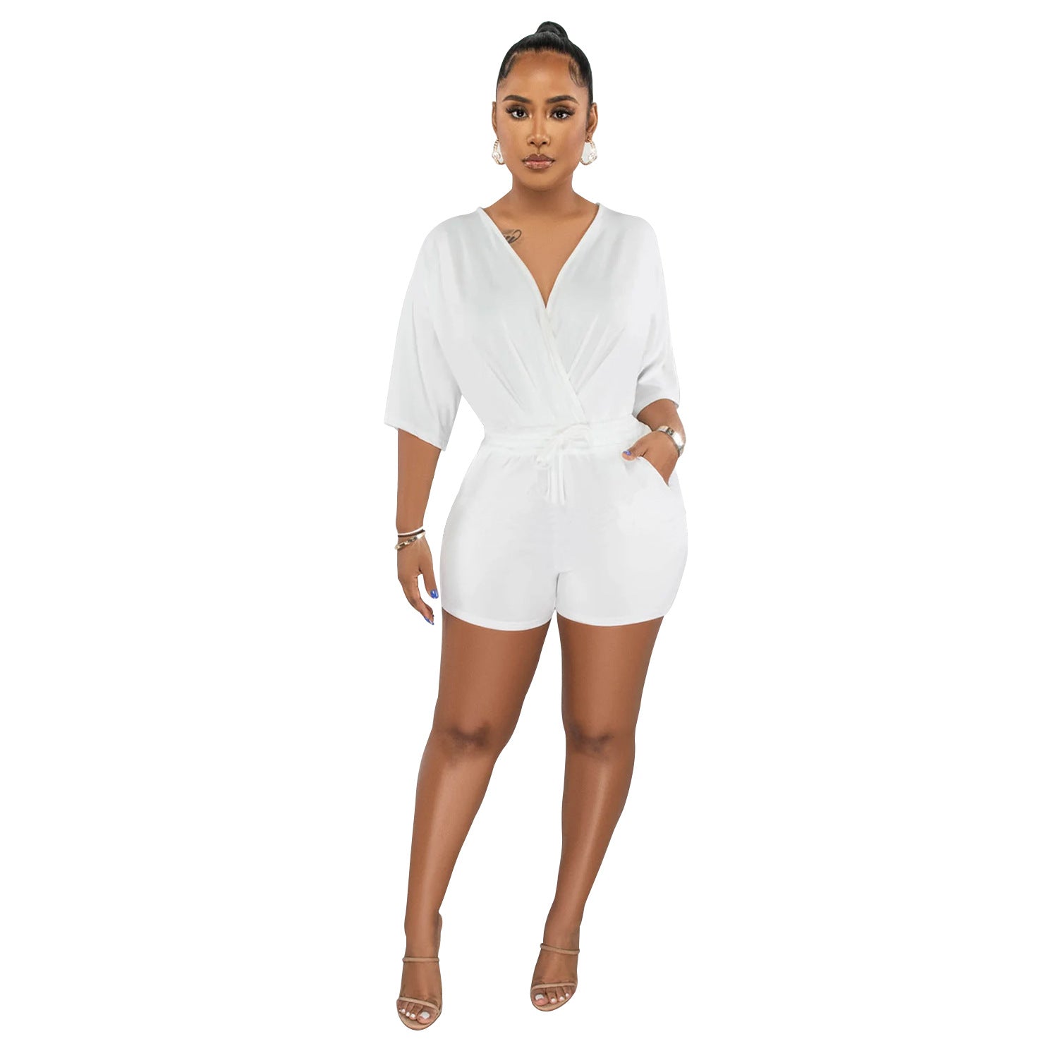 FZ Women's V Neck Half Sleeves Shorts Jumpsuit - FZwear