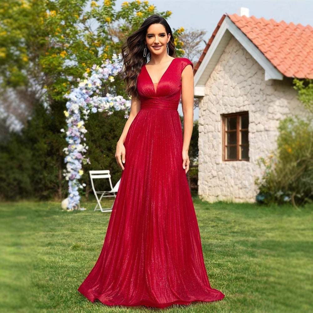 FZ Women's V neck Sleeveless Bridesmaid Elastic Evening Dress