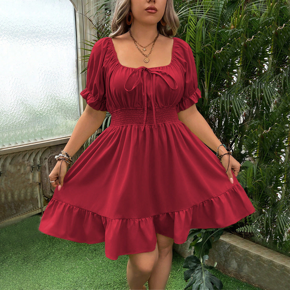 FZ Women's Plus Size Fresh Sweet Wine Red Temperamental A Line Dress Yido