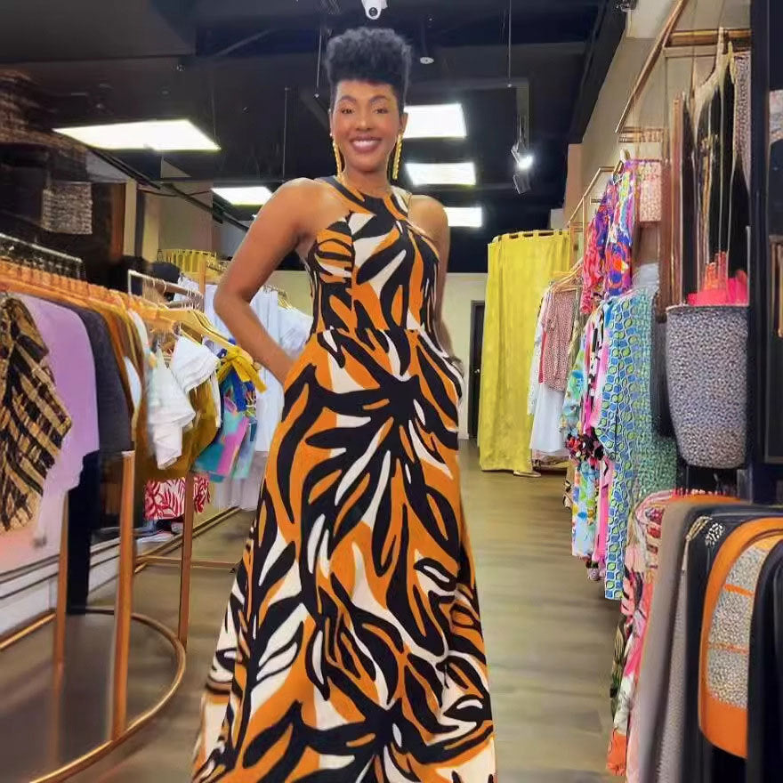 FZ Women's Printing Sleeveless Cold Shoulder Slim Vest Sundress WINNIEYA