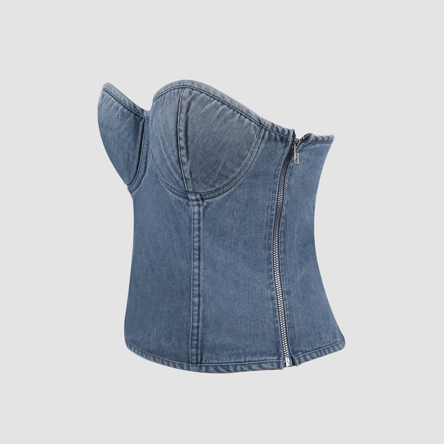 FZ Women's Retro off Shoulder Cropped Tube Denim Top