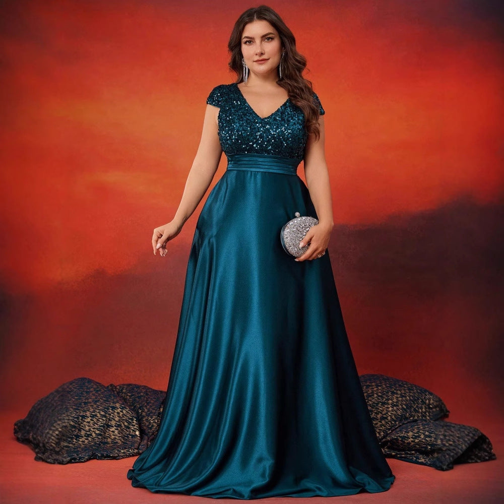 FZ Women's Plus Size Sequined V neck Evening Dress